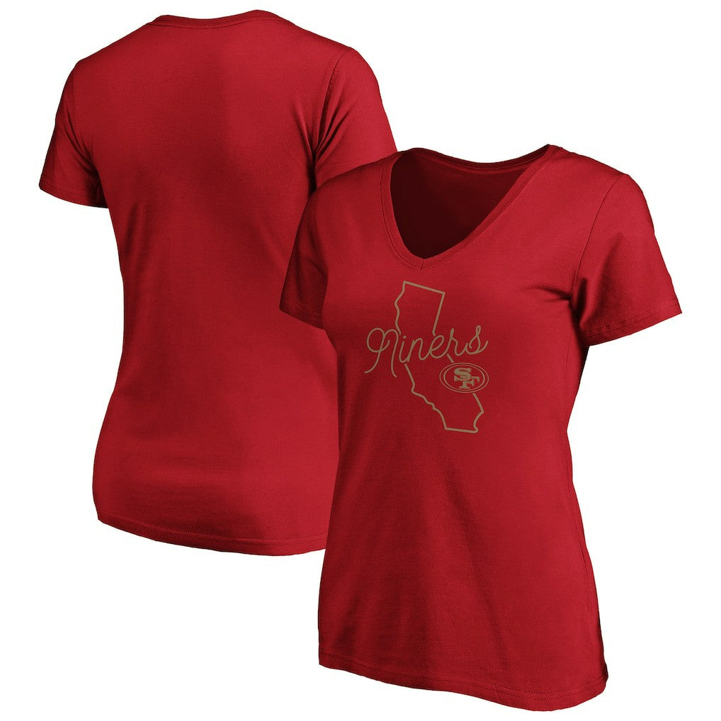 San Francisco 49ers Fanatics Women's Iconic Script State V-Neck T-Shirt