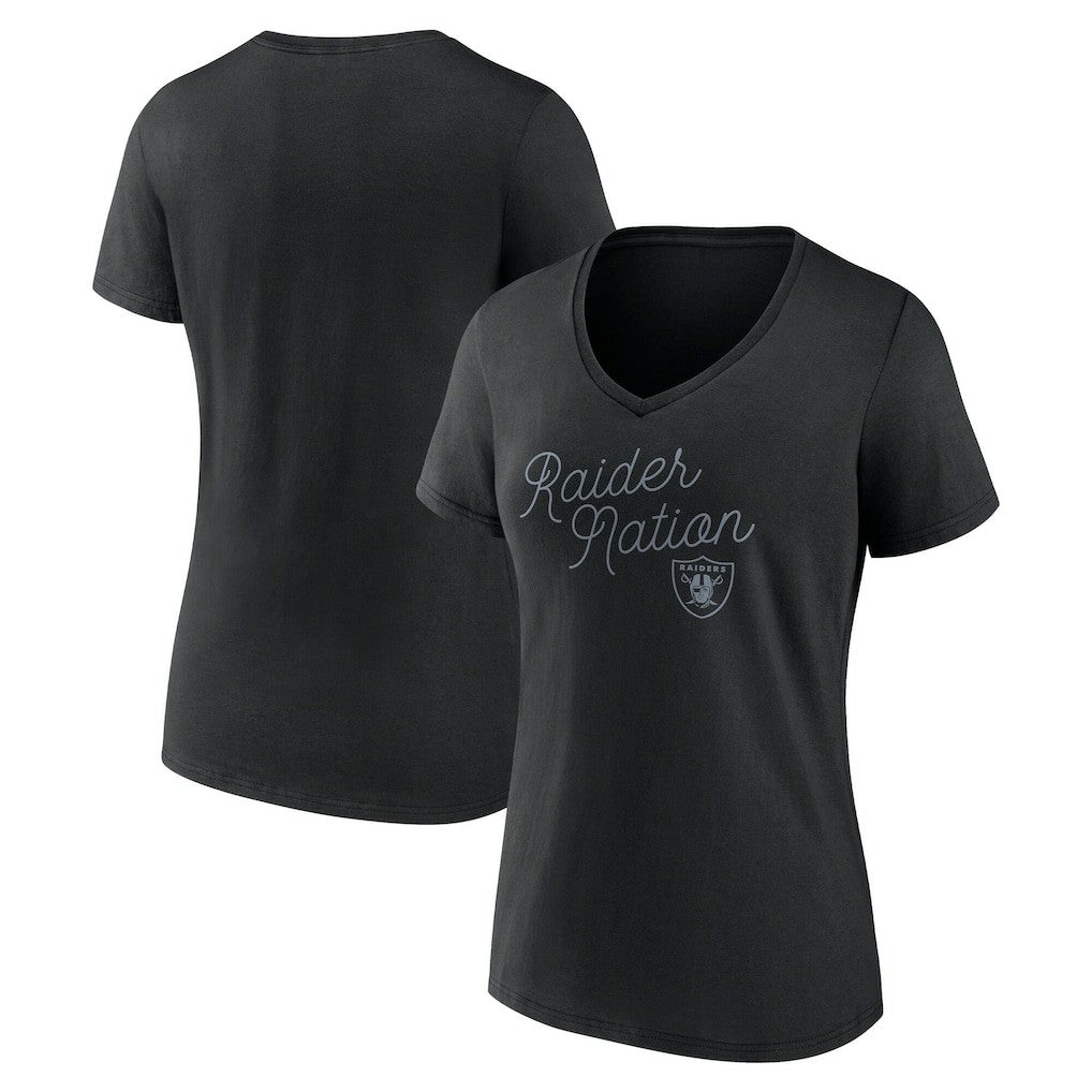 Las Vegas Raiders Fanatics Women's Iconic Script State V-Neck T-Shirt
