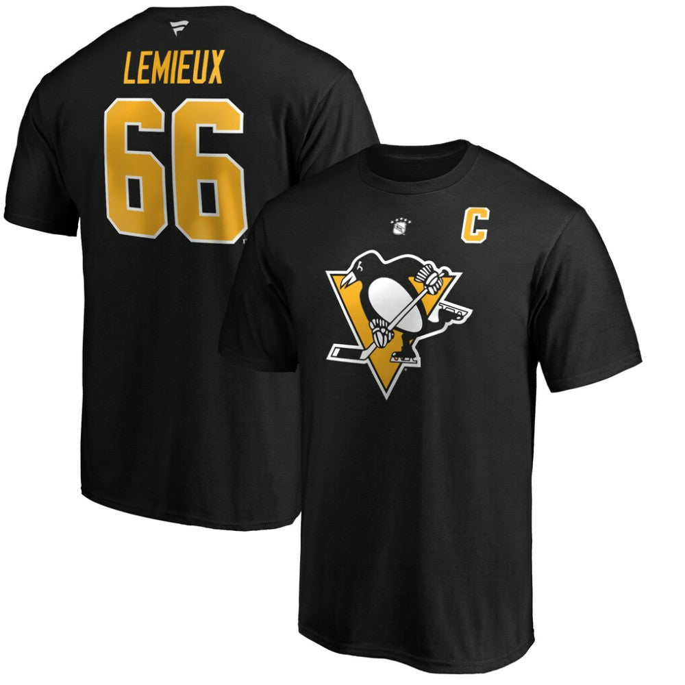 Mario Lemieux Pittsburgh Penguins Fanatics Authentic Stack Retired Player Name & Number T-Shirt On Sale