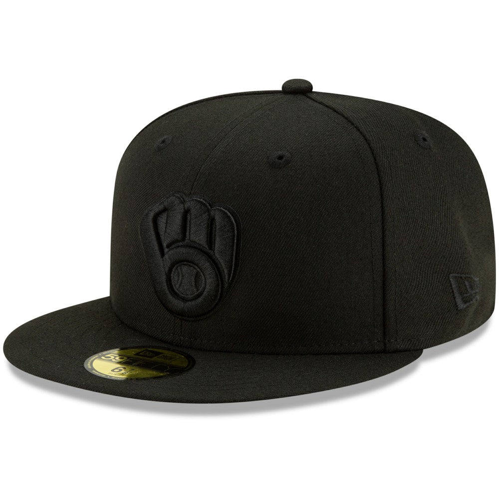 Milwaukee Brewers New Era Black on Black 59FIFTY Fitted Hat | MLB For sale