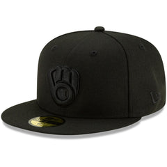 Milwaukee Brewers New Era Black on Black 59FIFTY Fitted Hat | MLB For sale