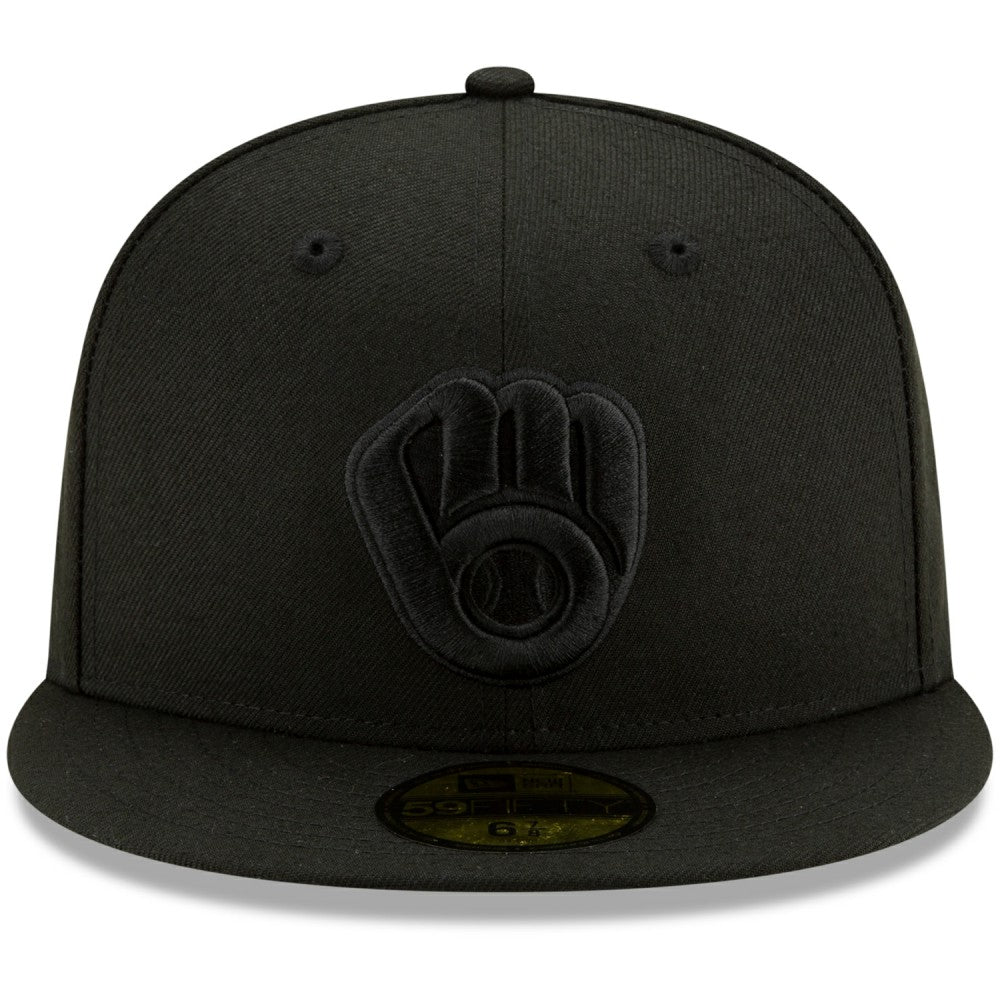 Milwaukee Brewers New Era Black on Black 59FIFTY Fitted Hat | MLB For sale