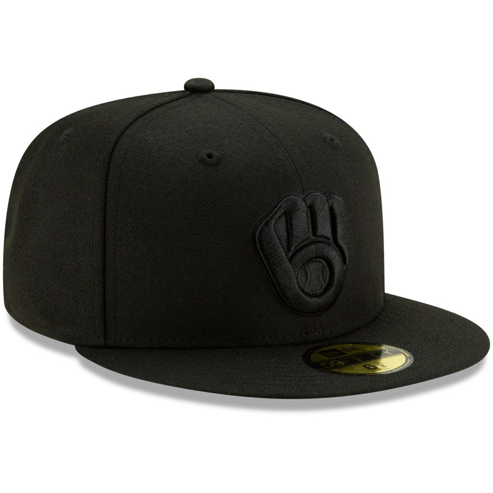 Milwaukee Brewers New Era Black on Black 59FIFTY Fitted Hat | MLB For sale