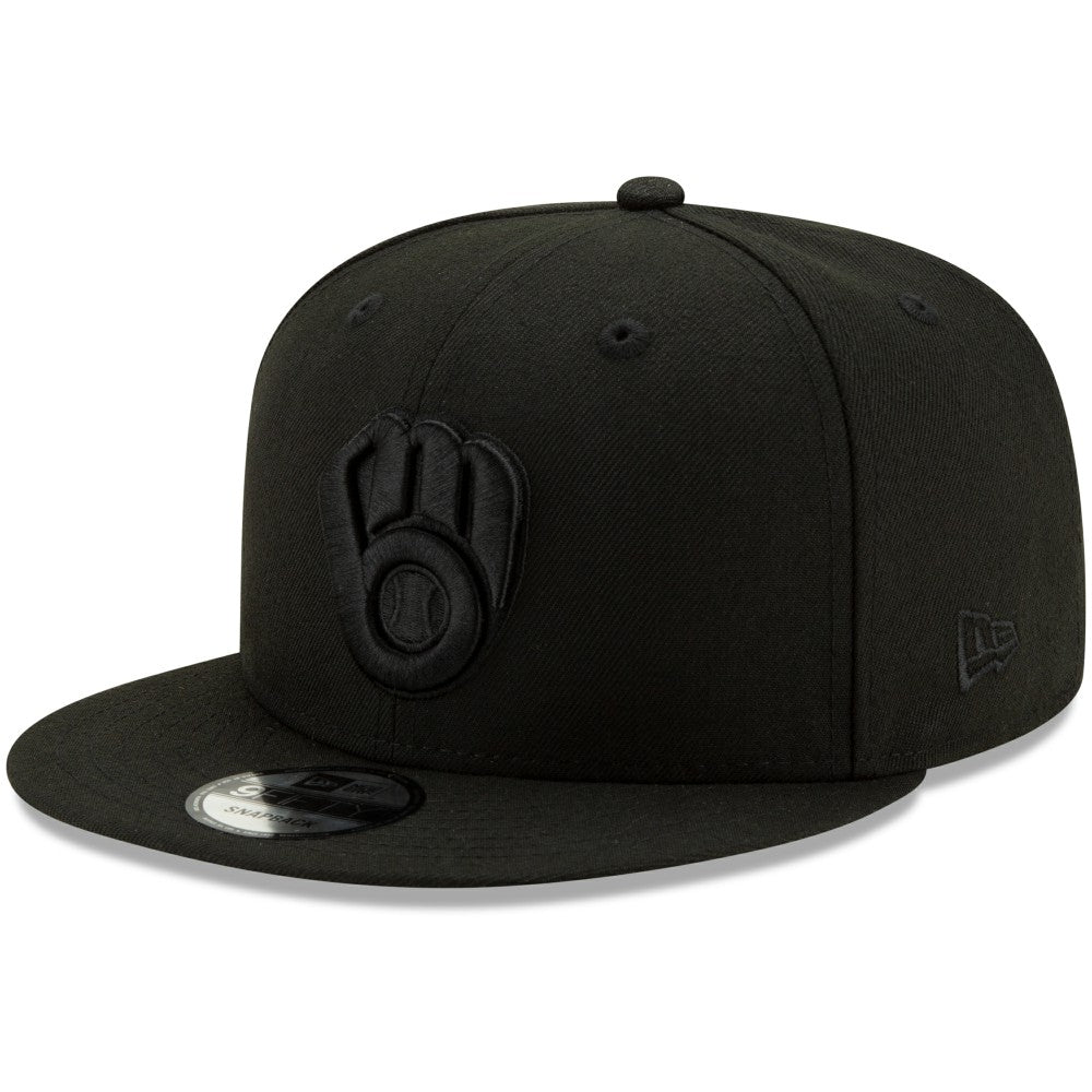 Milwaukee Brewers New Era Black on Black 9FIFTY Snapback Adjustable Hat | MLB Outlet