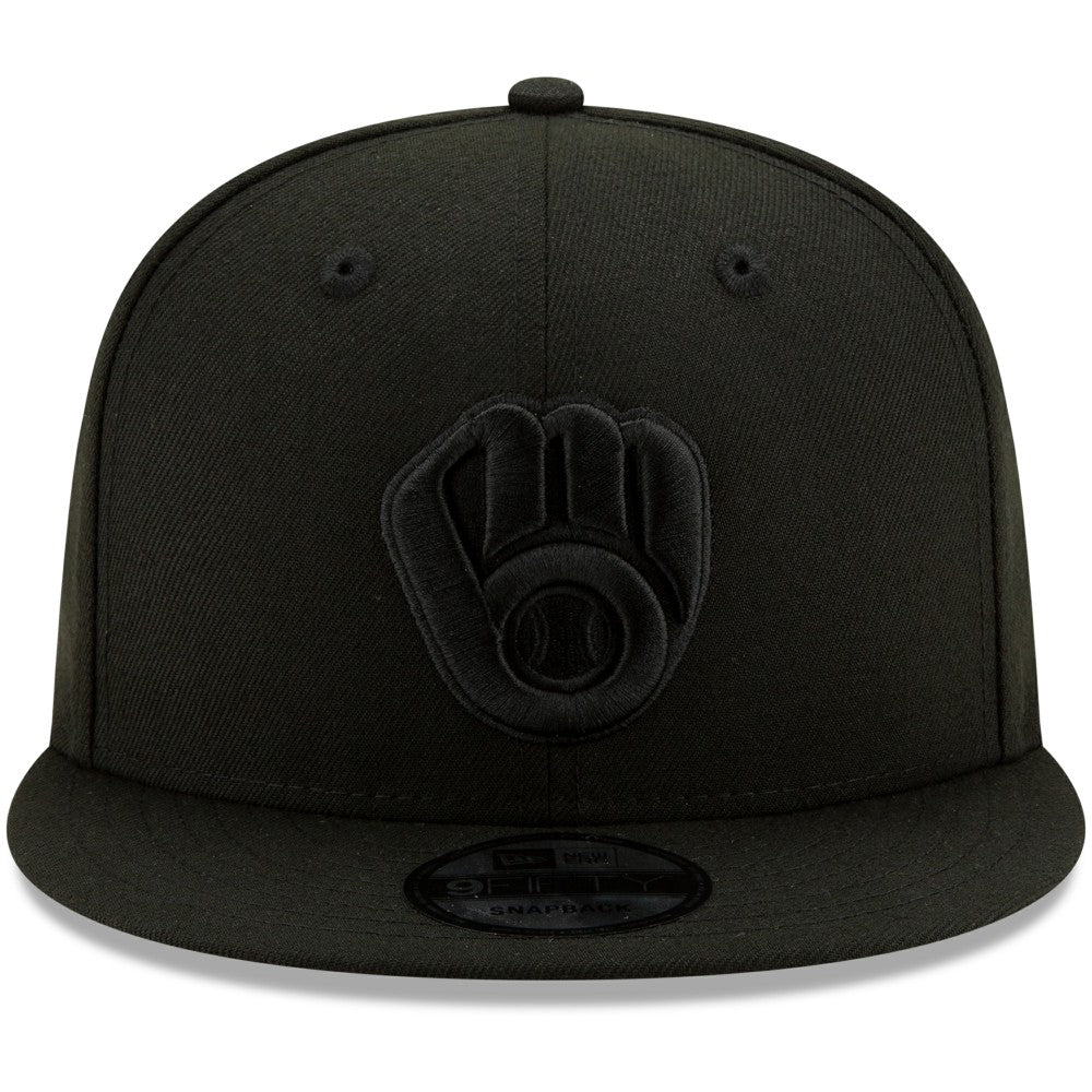 Milwaukee Brewers New Era Black on Black 9FIFTY Snapback Adjustable Hat | MLB Outlet