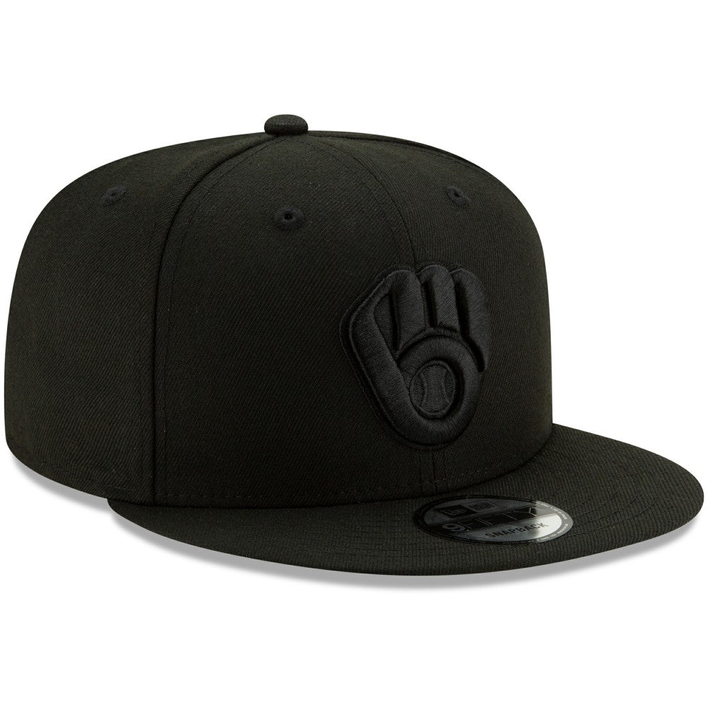Milwaukee Brewers New Era Black on Black 9FIFTY Snapback Adjustable Hat | MLB Outlet