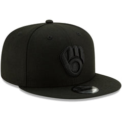 Milwaukee Brewers New Era Black on Black 9FIFTY Snapback Adjustable Hat | MLB Outlet