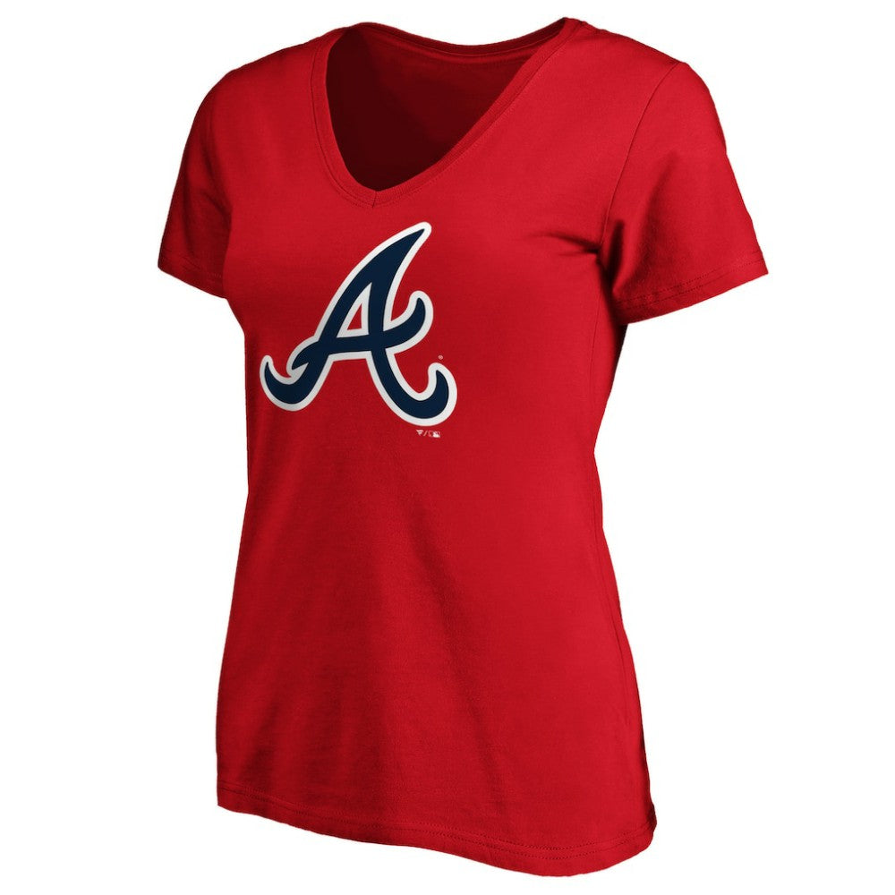 Atlanta Braves Fanatics Women's Core Official Logo V-Neck T-Shirt | MLB On Sale