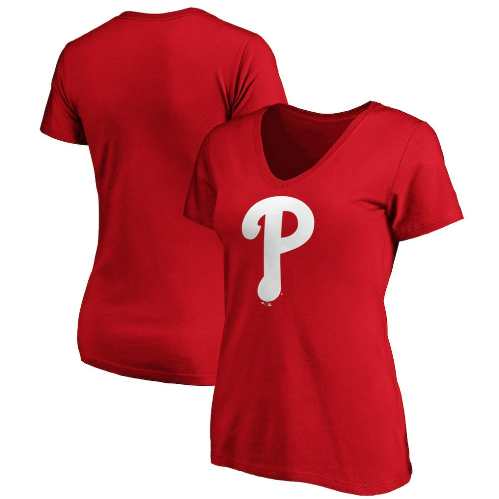 Philadelphia Phillies Fanatics Women's Core Official Logo V-Neck T-Shirt | MLB On Sale