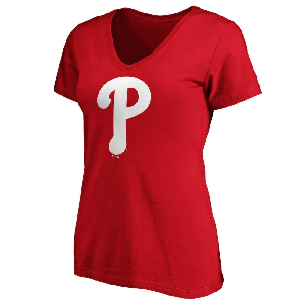 Philadelphia Phillies Fanatics Women's Core Official Logo V-Neck T-Shirt | MLB On Sale