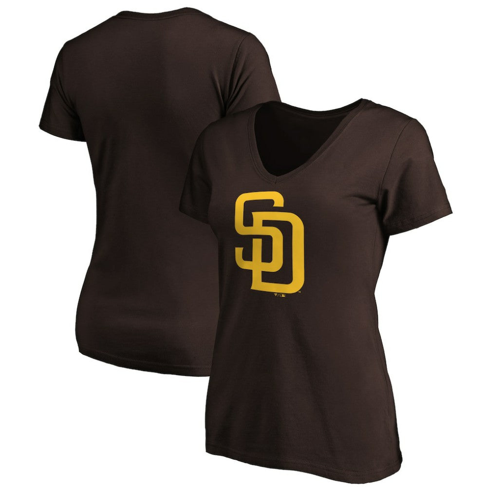 San Diego Padres Fanatics Women's Core Official Logo V-Neck T-Shirt | MLB Outlet