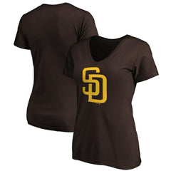 San Diego Padres Fanatics Women's Core Official Logo V-Neck T-Shirt | MLB Outlet