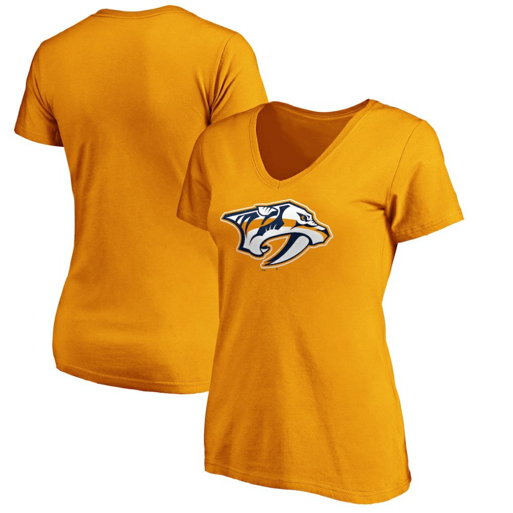 Nashville Predators Fanatics Women's Primary Logo V-Neck T-Shirt On Sale