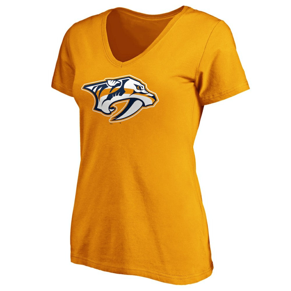 Nashville Predators Fanatics Women's Primary Logo V-Neck T-Shirt On Sale