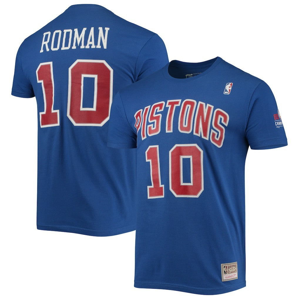 Dennis Rodman Detroit Pistons Hardwood Classics Stitch Name & Number T-Shirt sale Discount