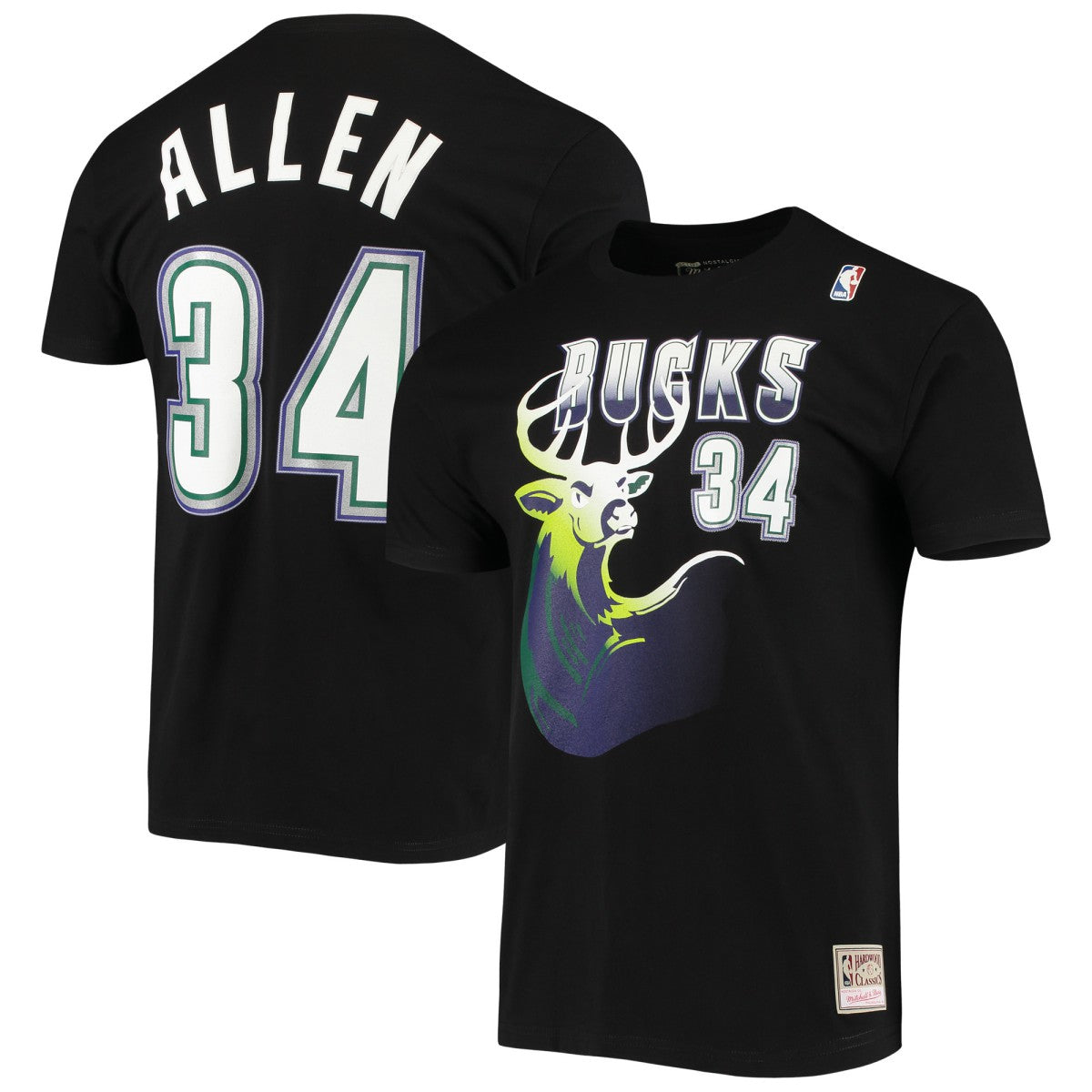 Ray Allen Milwaukee Bucks Hardwood Classics Stitch Name & Number T-Shirt On Sale