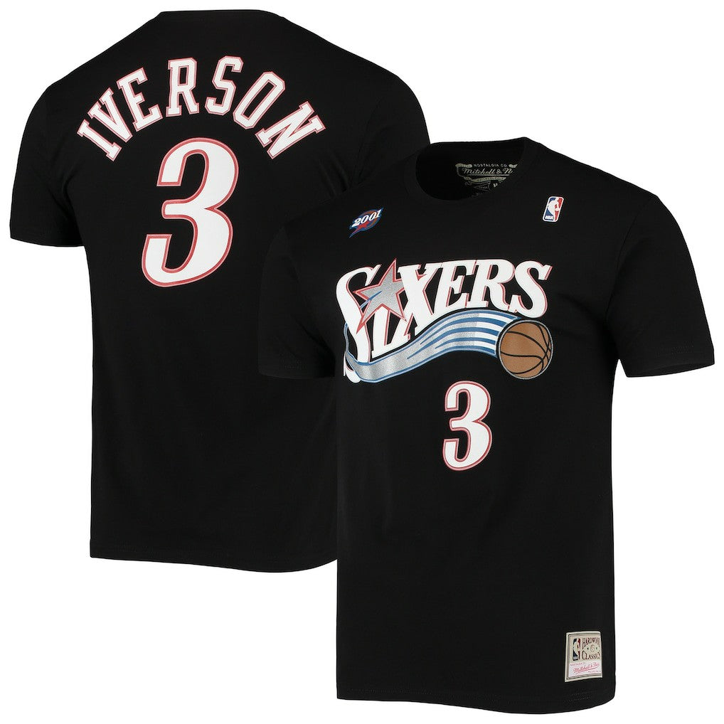 Allen Iverson Philadelphia 76ers Hardwood Classics Stitch Name & Number T-Shirt sale On Sale