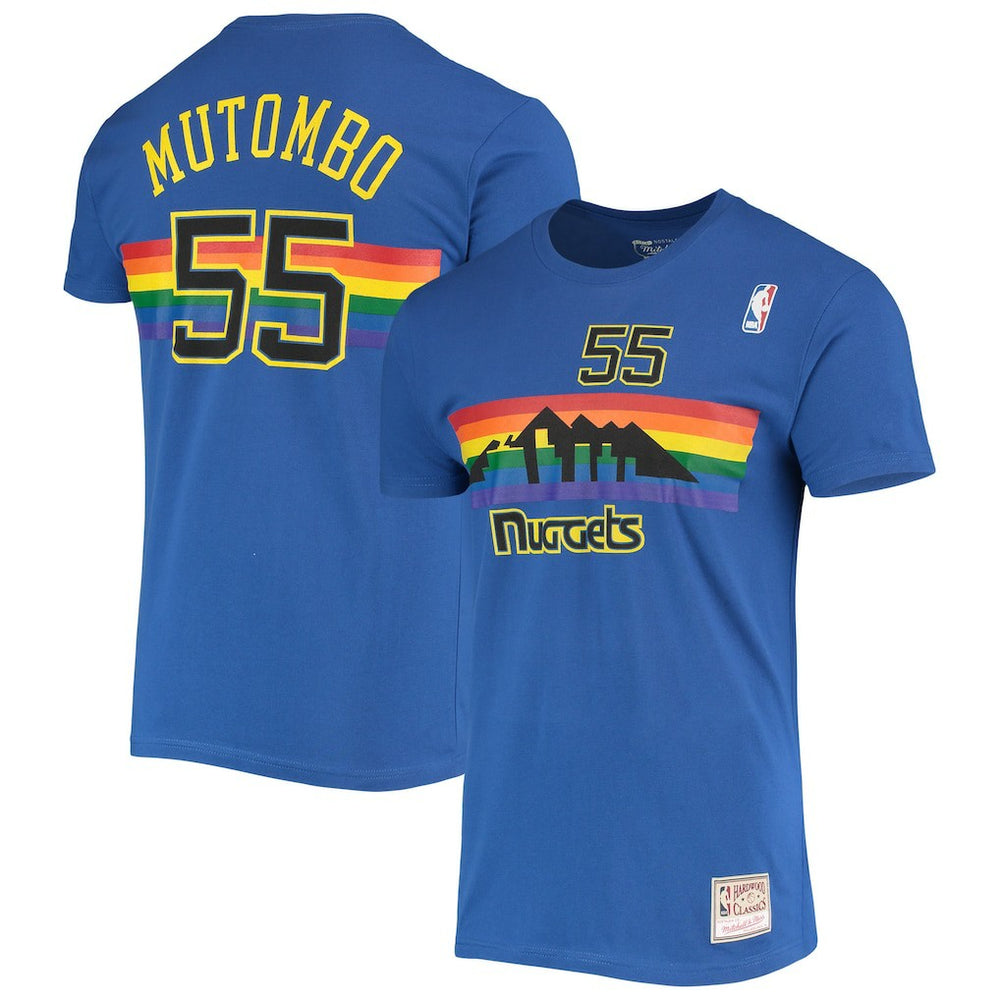 Dikembe Mutombo Denver Nuggets Hardwood Classics Stitch Name & Number T-Shirt sale Online