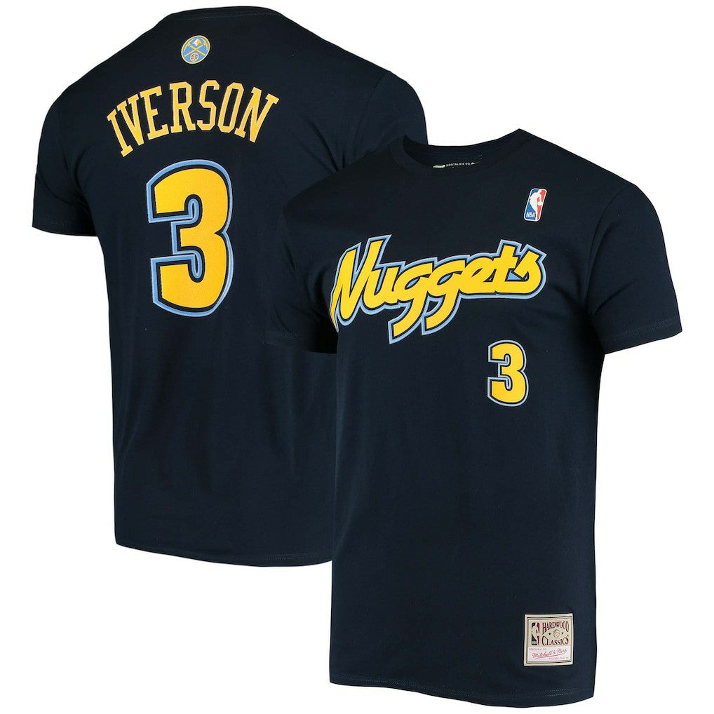 Allen Iverson Denver Nuggets Hardwood Classics Stitch Name & Number T-Shirt sale New