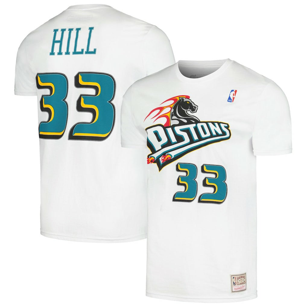 Grant Hill Detroit Pistons Hardwood Classics Stitch Name & Number T-Shirt sale For Sale