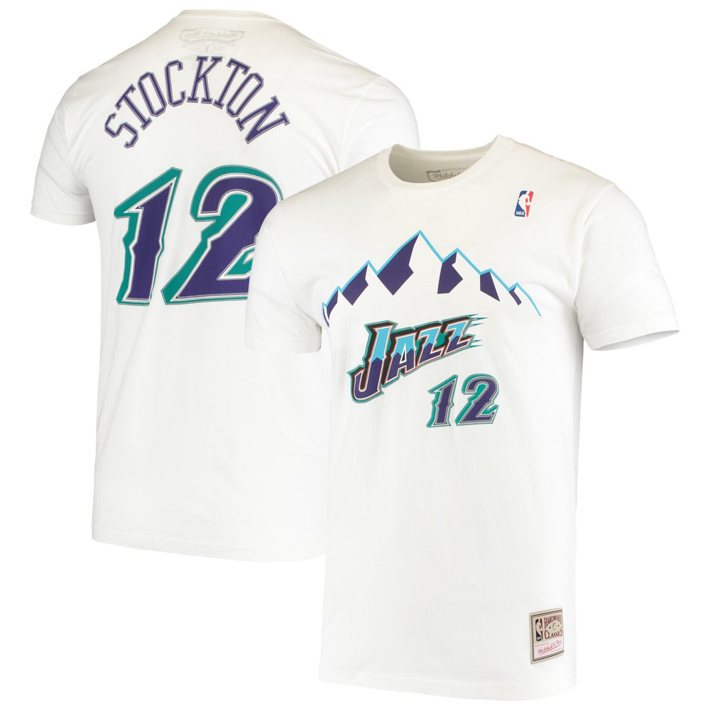 John Stockton Utah Jazz Hardwood Classics Stitch Name & Number T-Shirt Online