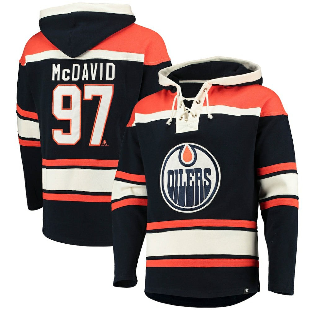 Connor McDavid Edmonton Oilers '47 Player Name & Number Lacer Pullover Hoodie Discount