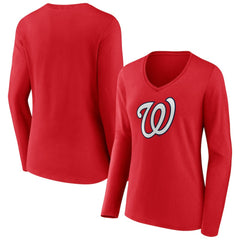 Washington Nationals Women's Official Logo Long Sleeve V-Neck T-Shirt | MLB Online