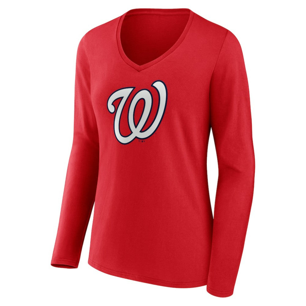 Washington Nationals Women's Official Logo Long Sleeve V-Neck T-Shirt | MLB Online