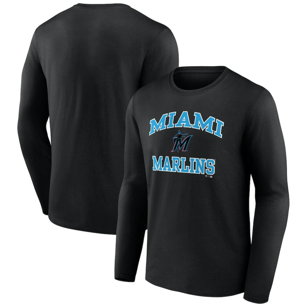 Men's Black Miami Marlins Team Heart & Soul Long Sleeve T-Shirt | MLB New