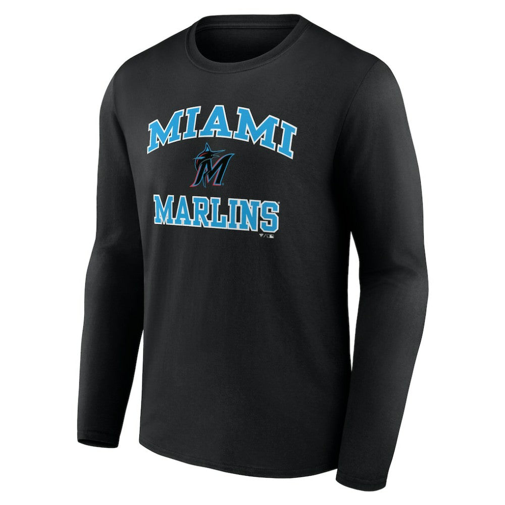 Men's Black Miami Marlins Team Heart & Soul Long Sleeve T-Shirt | MLB New