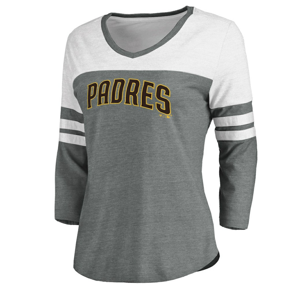 San Diego Padres Fanatics Women's Official Wordmark 3/4 Sleeve V-Neck T-Shirt | MLB Sale