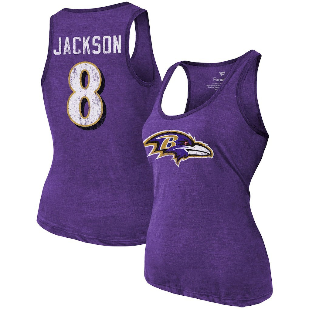Baltimore Ravens  Lamar Jackson  Majestic Threads Women's Name & Number Tri-Blend Tank Top