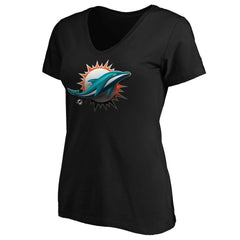 Miami Dolphins  Women's Midnight Mascot Logo V-Neck T-Shirt