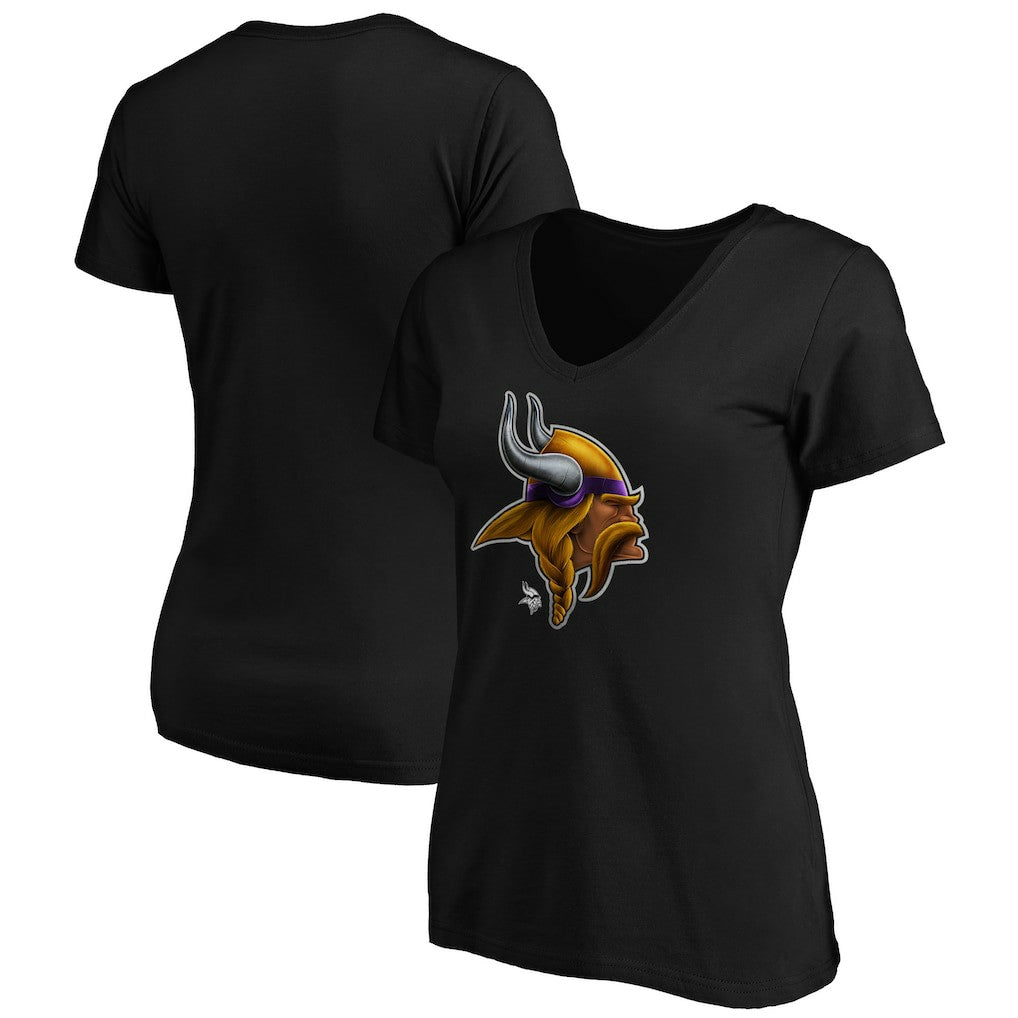 Minnesota Vikings  Women's Midnight Mascot Logo V-Neck T-Shirt