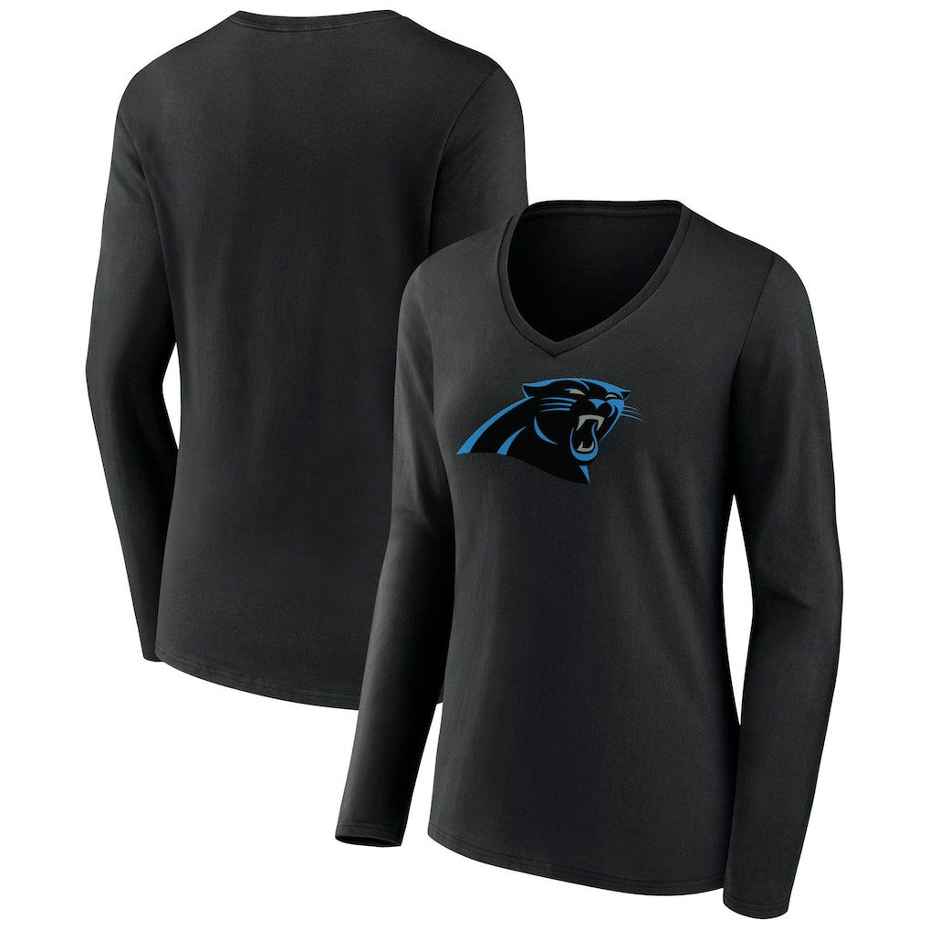Carolina Panthers  Women's Primary Team Logo Long Sleeve V-Neck T-Shirt