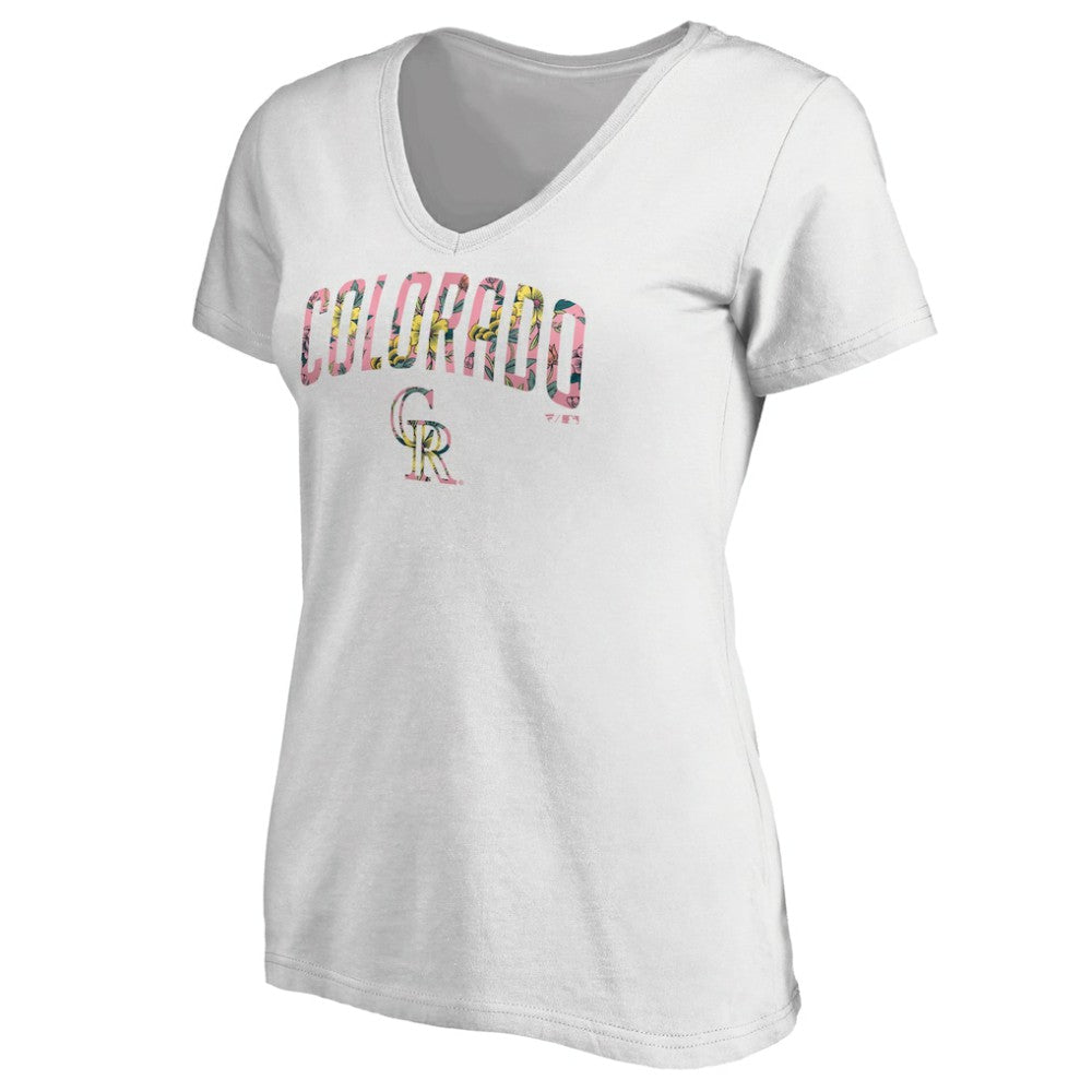 Colorado Rockies Women's Floral Arched Logo V-Neck T-Shirt | MLB New