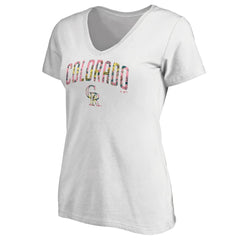Colorado Rockies Women's Floral Arched Logo V-Neck T-Shirt | MLB New