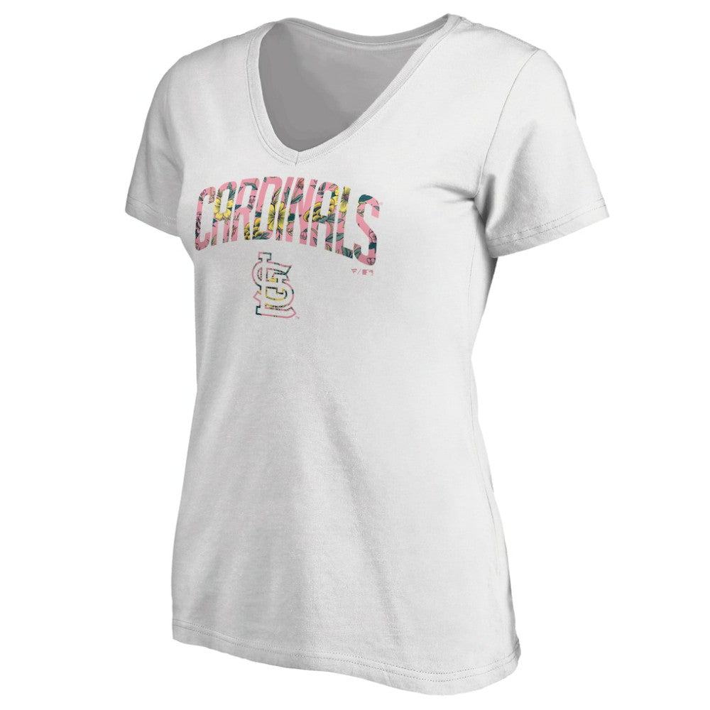 St. Louis Cardinals Women's Floral Arched Logo V-Neck T-Shirt | MLB Discount