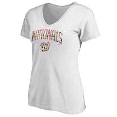 Washington Nationals Women's Floral Arched Logo V-Neck T-Shirt | MLB On Sale