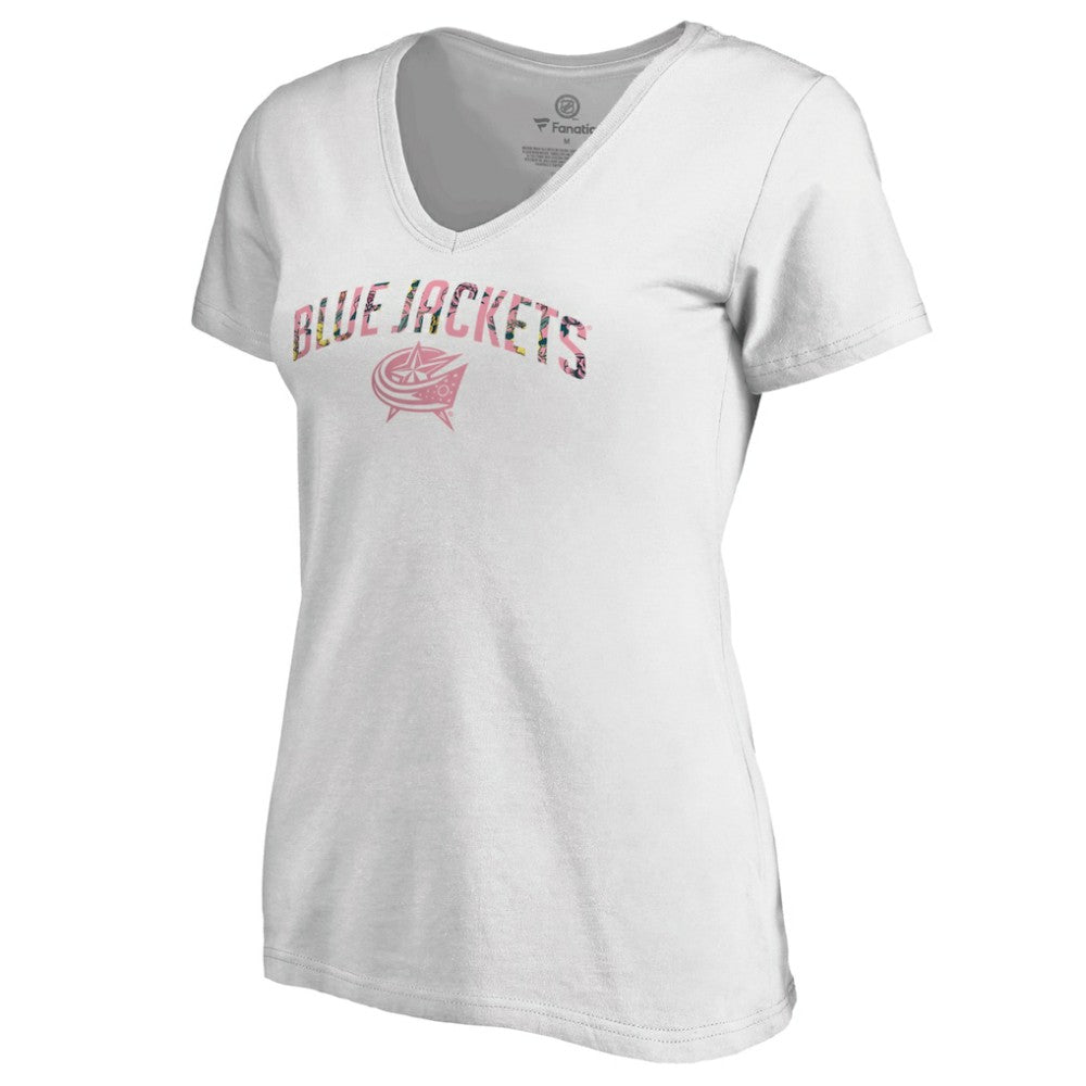 Columbus Blue Jackets Women's Floral Arched V-Neck T-Shirt For Sale