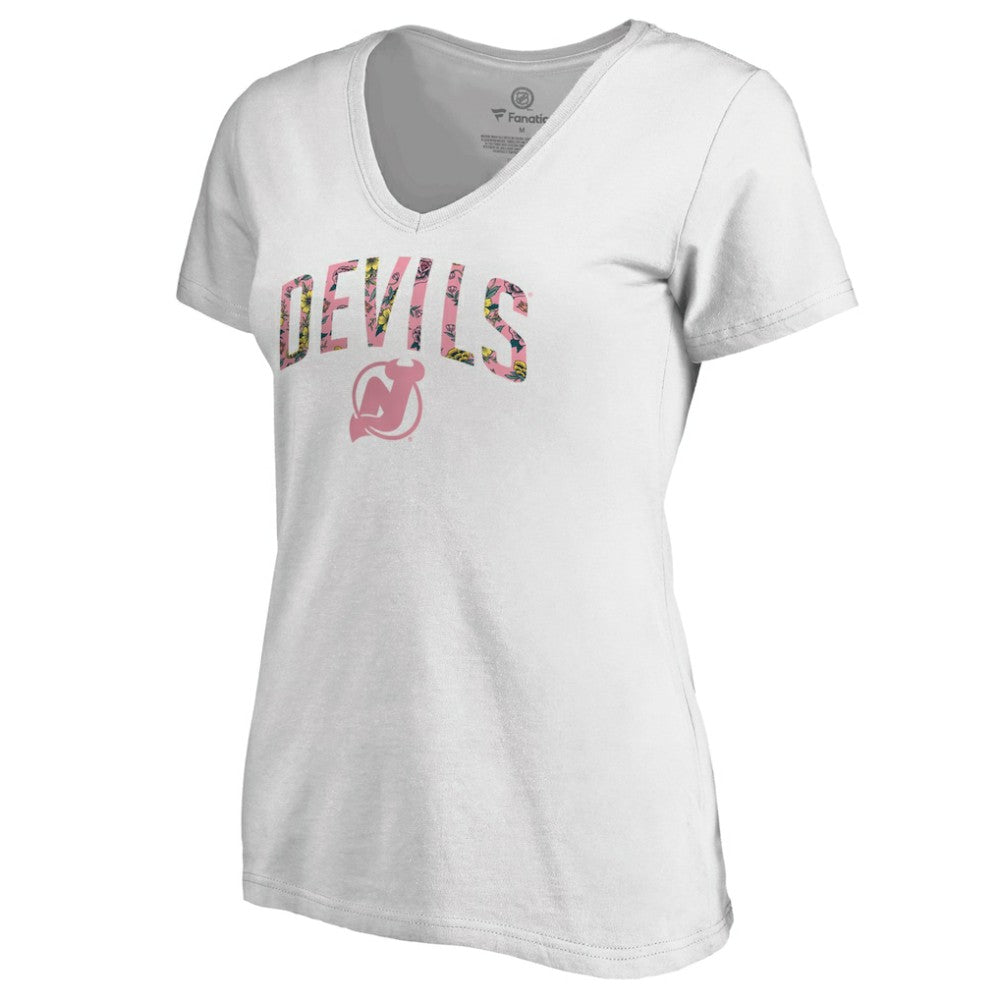 New Jersey Devils Women's Floral Arched V-Neck T-Shirt Outlet