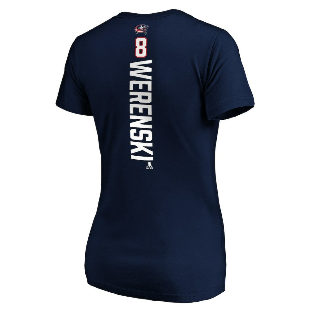 Zach Werenski Columbus Blue Jackets Women's Playmaker V-Neck T-Shirt For Sale
