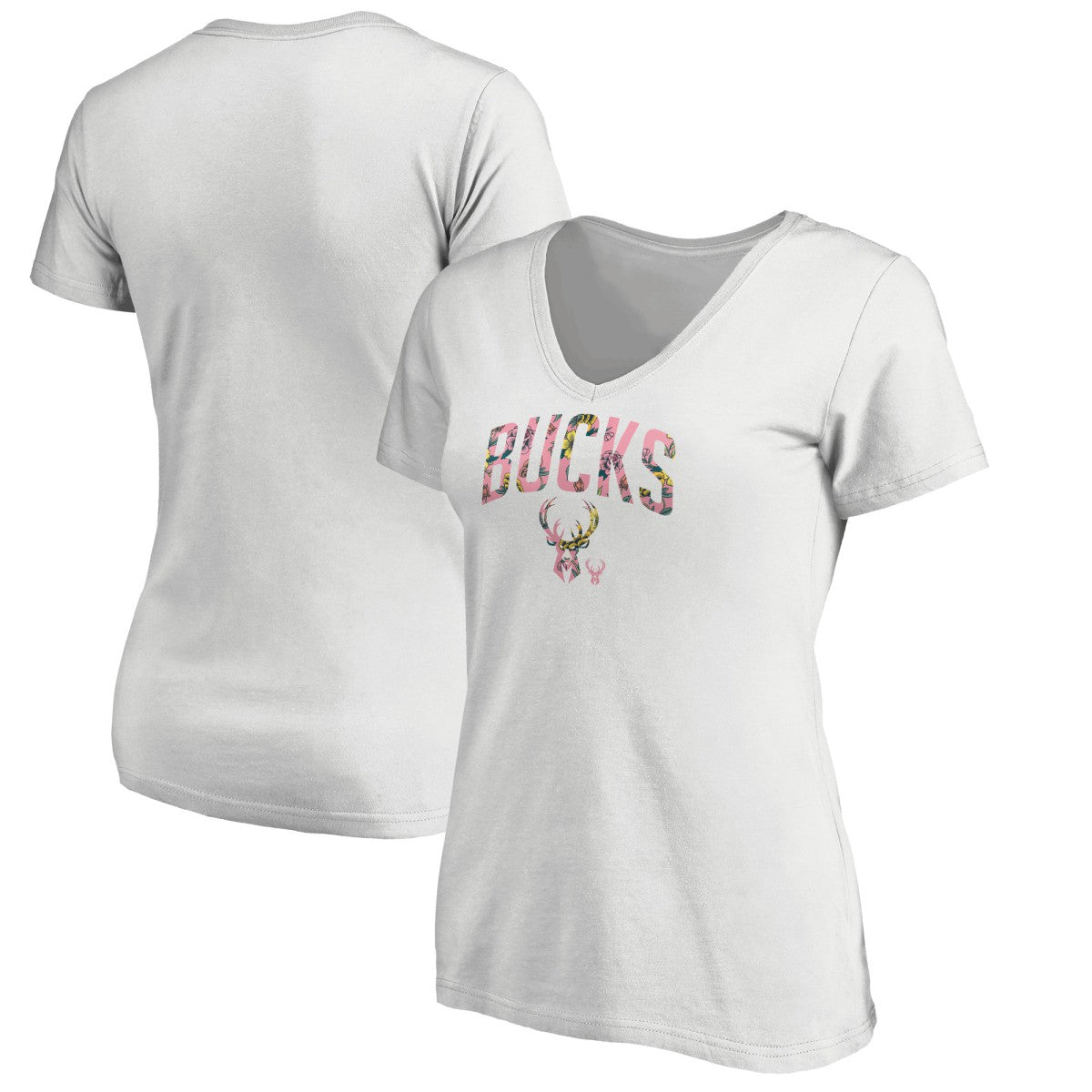 Milwaukee Bucks Women's Floral Arch V-Neck T-Shirt Discount