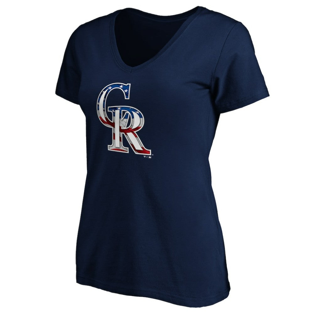 Colorado Rockies Logo Women's Banner Wave V-Neck T-Shirt | MLB Online