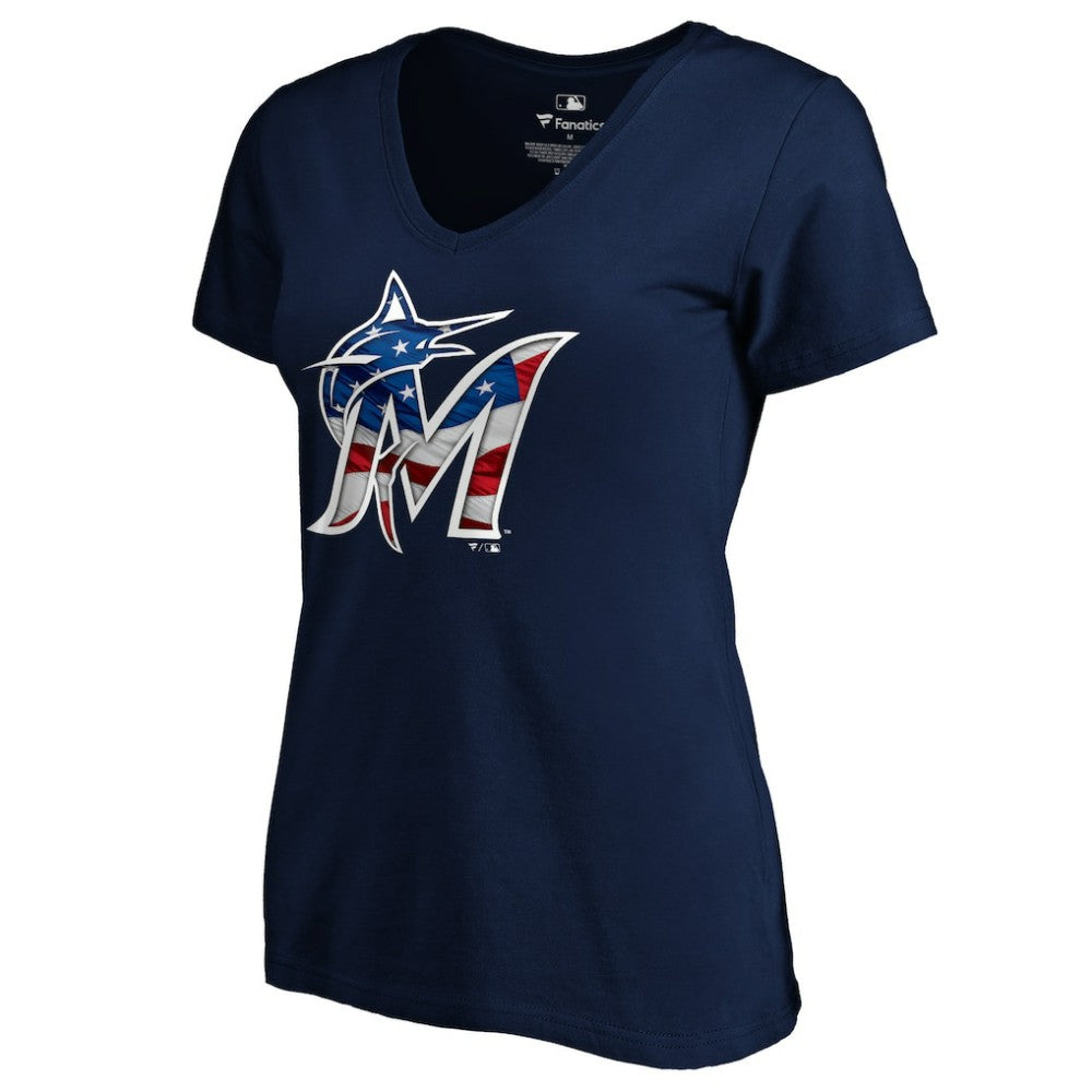 Miami Marlins Logo Women's Banner Wave V-Neck T-Shirt | MLB Online