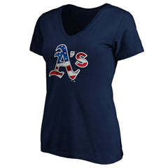 Athletics Logo Women's Banner Wave V-Neck T-Shirt | MLB On Sale