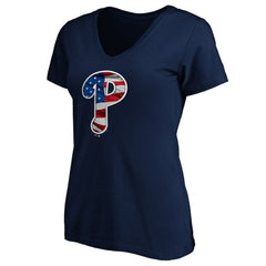 Philadelphia Phillies Logo Women's Banner Wave V-Neck T-Shirt | MLB On Sale