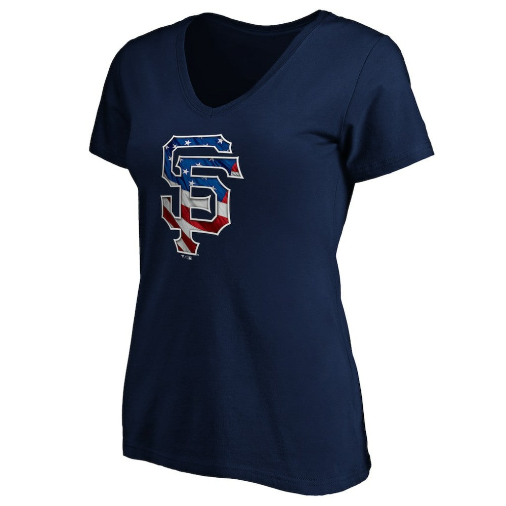 San Francisco Giants Logo Women's Banner Wave V-Neck T-Shirt | MLB Discount