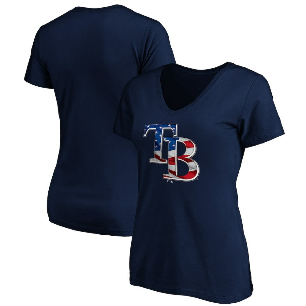 Tampa Bay Rays Logo Women's Banner Wave V-Neck T-Shirt | MLB US