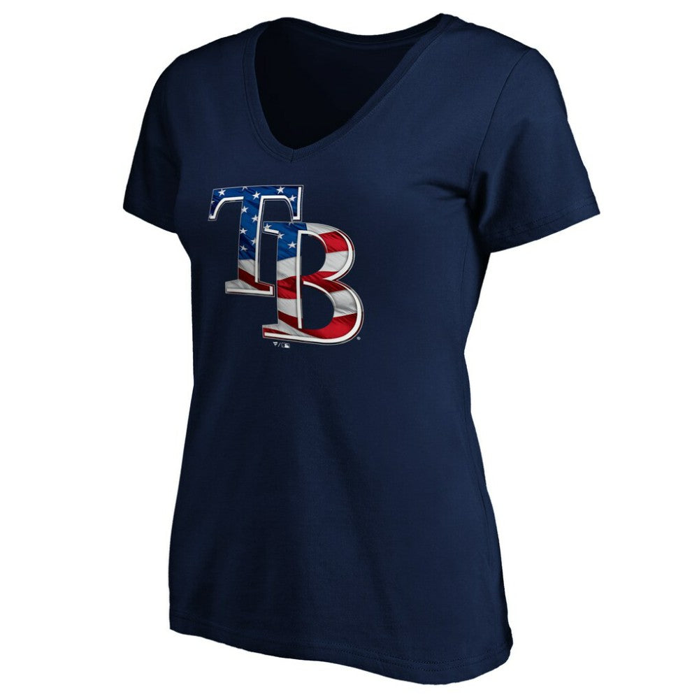 Tampa Bay Rays Logo Women's Banner Wave V-Neck T-Shirt | MLB US